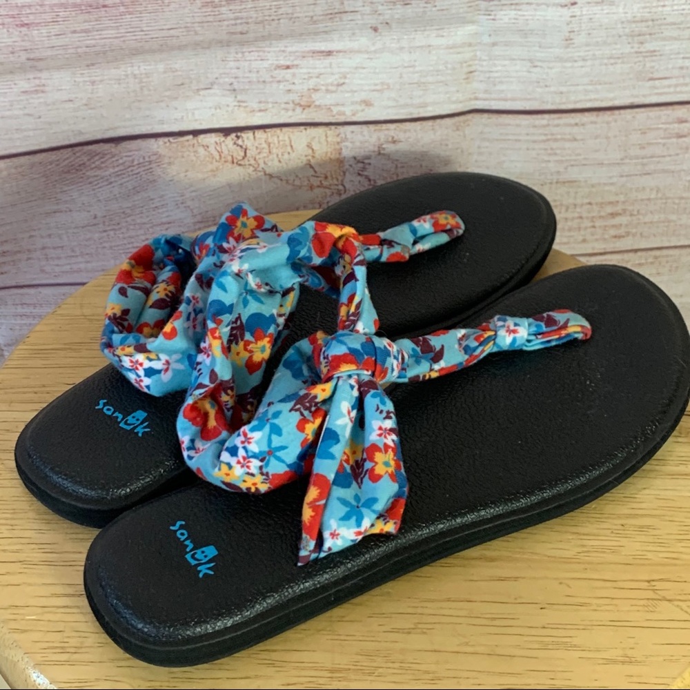 Sanuk Floral Sling Stretchy Thong Sandals Sz7